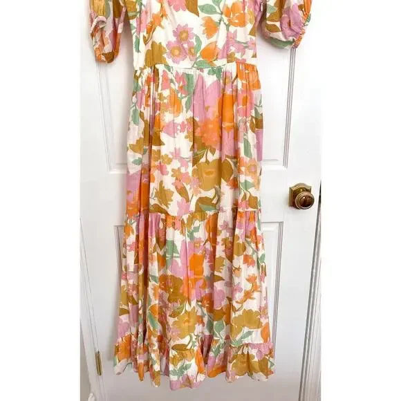 MILLE Manon Floral Cotton Tiered Maxi Dress Puff Sleeve Smocked Tuckernuck - Picture 10 of 15